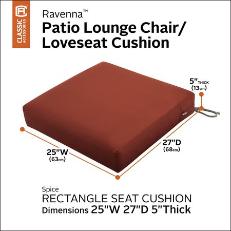 Classic Accessories Ravenna Water-Resistant Patio Lounge Chair/Loveseat Cushion, 25 x 27 x 5 Inch, Spice 62-192-011703-EC